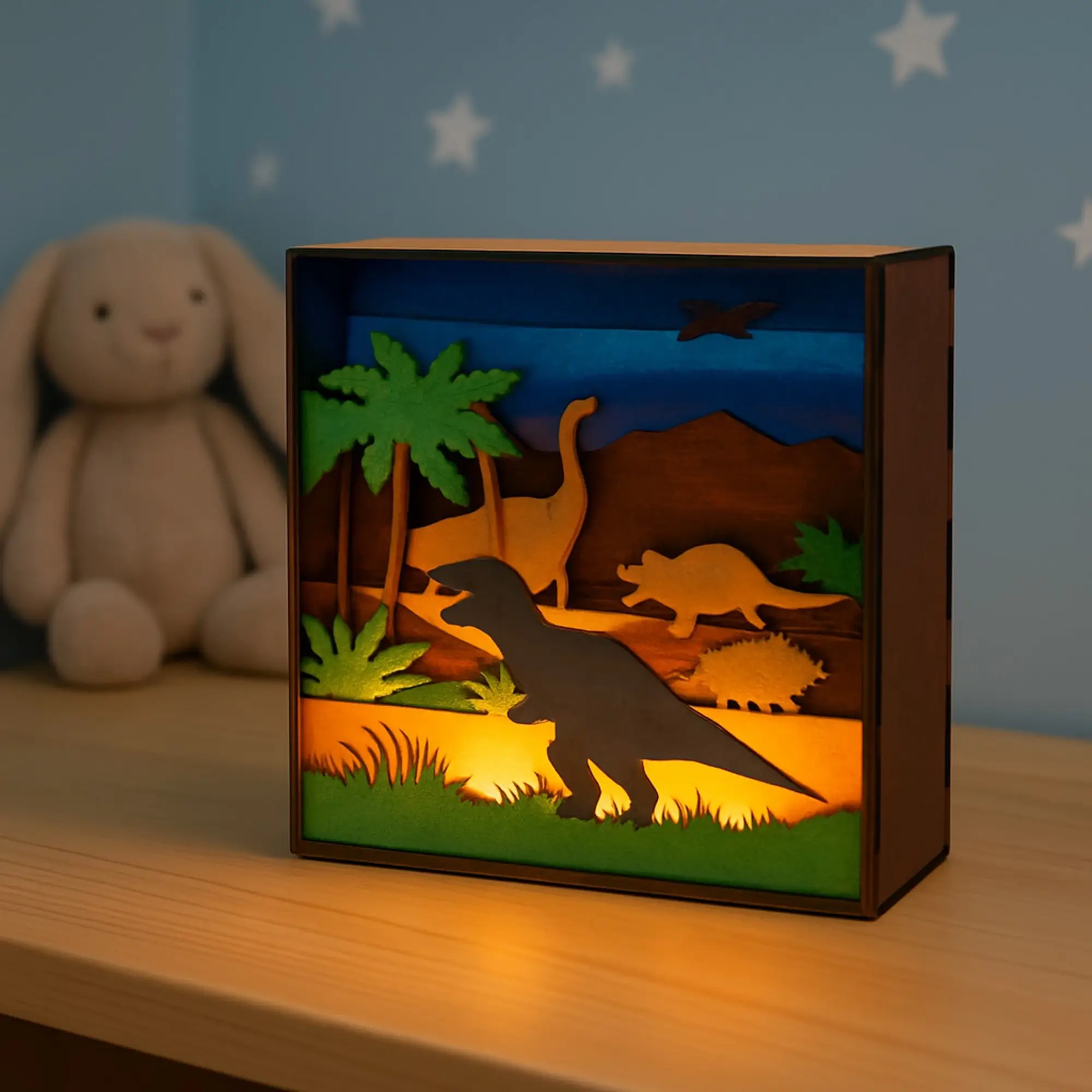 Veilleuse dinosaures – Scène préhistorique lumineuse